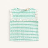 Eyelet Lace Tank in Green Floral Stripe