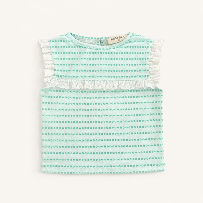 Eyelet Lace Tank in Green Floral Stripe