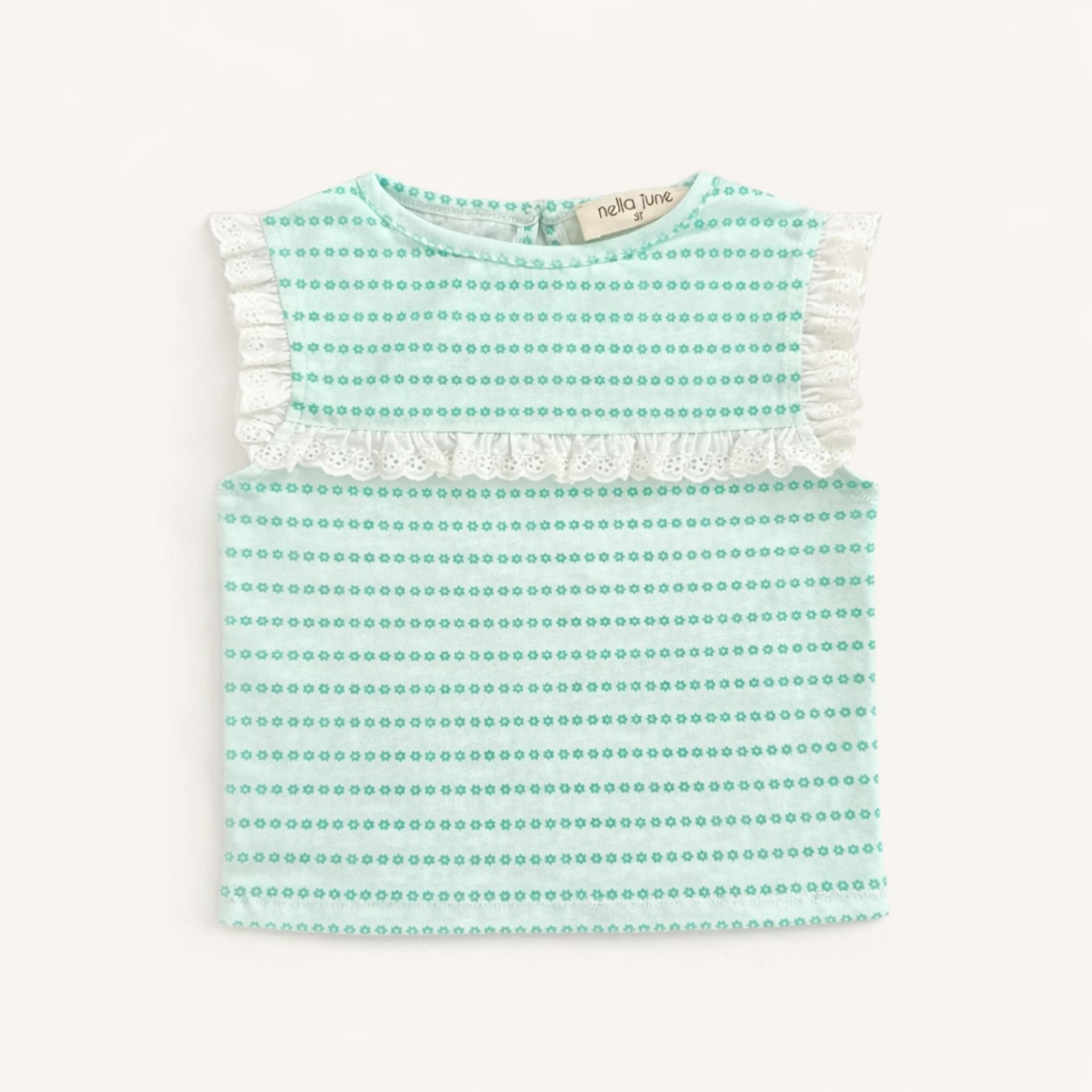 Eyelet Lace Tank in Green Floral Stripe