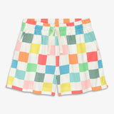 Kids park short in rainbow checkerboard