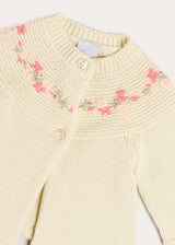 Wildflower Embroidered Two Button Cotton Newborn Cardigan in Cream (1-9mths)