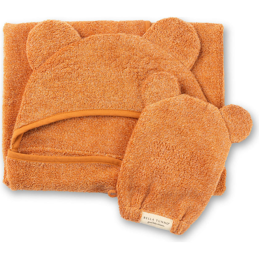 Hooded Towel + Wash Mitt Set Pumpkin