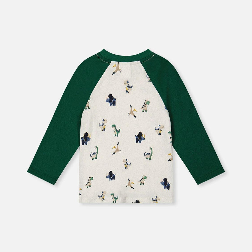 Long Sleeve Raglan T-Shirt Beige Dinosaur Print