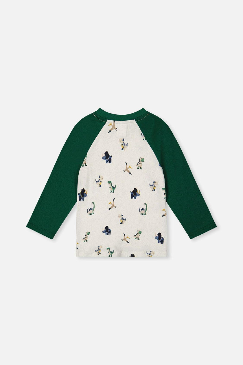 Long Sleeve Raglan T-Shirt Beige Dinosaur Print