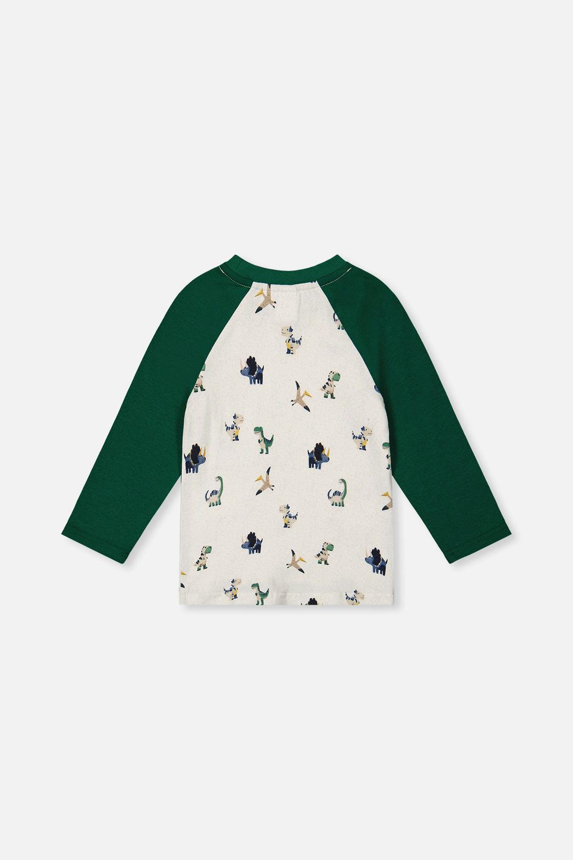 Long Sleeve Raglan T-Shirt Beige Dinosaur Print