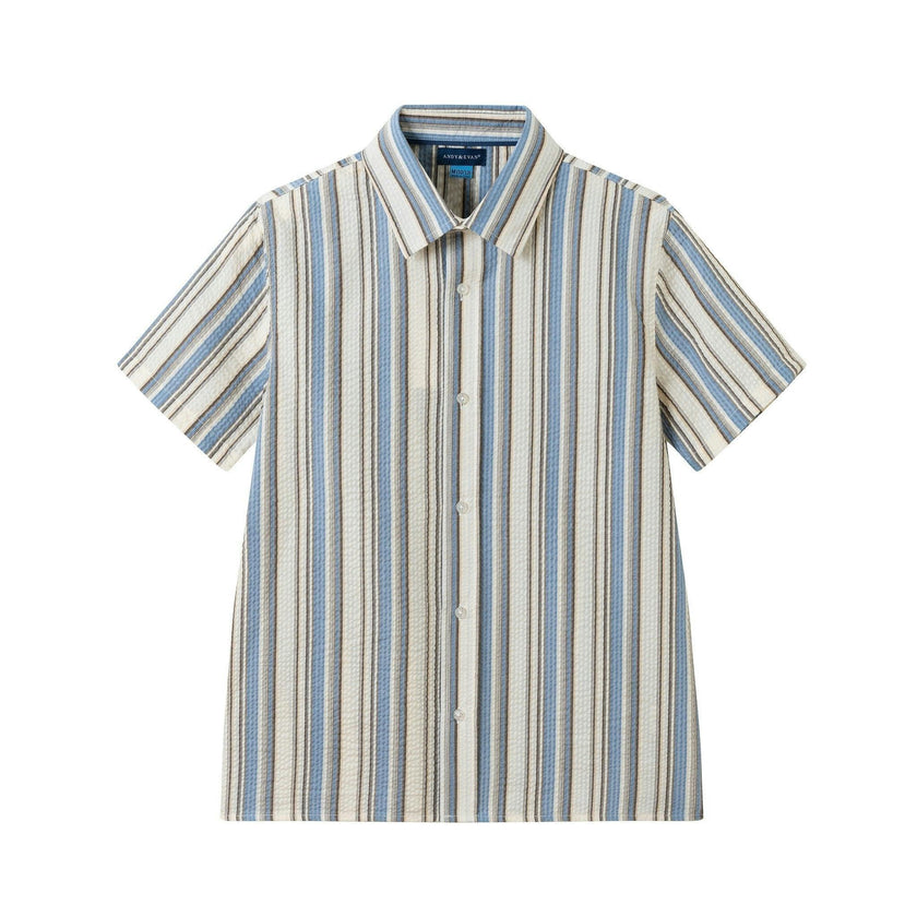 Big Kid Boys Puckered Stripes Buttondown | Blue Stripe