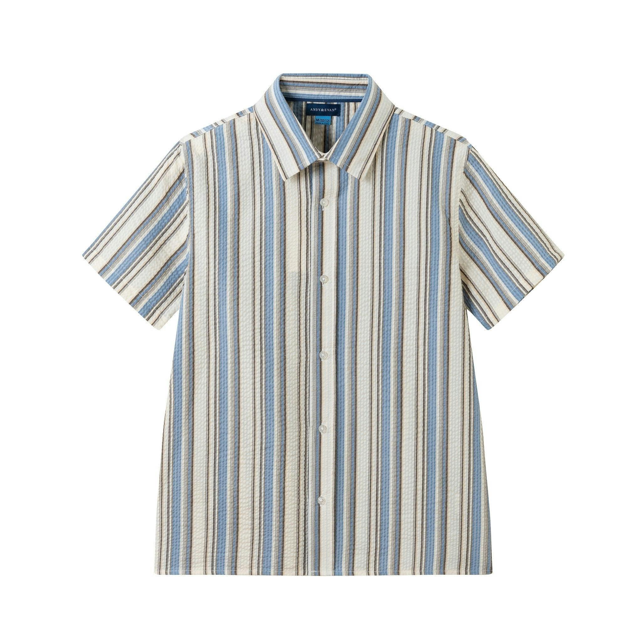 Big Kid Boys Puckered Stripes Buttondown | Blue Stripe