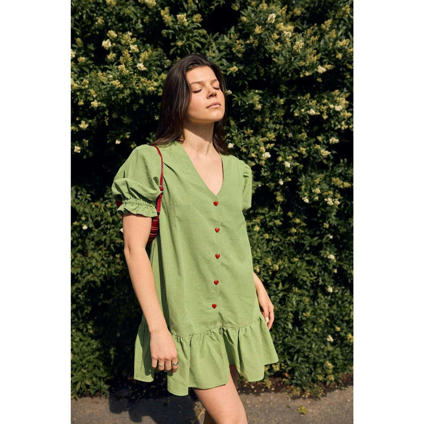 women's vichy frilled dress - matcha green