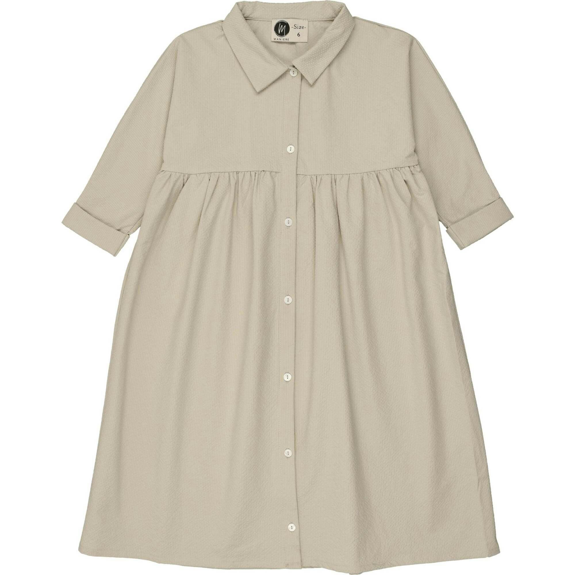 Textured Grid Rolled Cuff Short Sleeve Shirt Dress