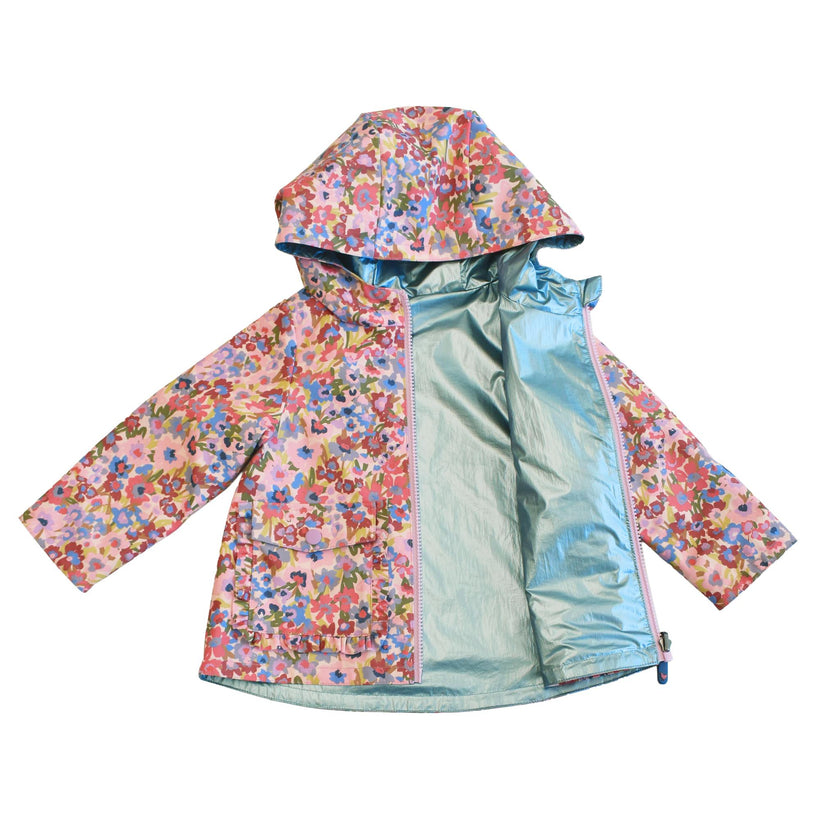 Girls Rafa Reversible Raincoat - Burgundy Sketched Floral