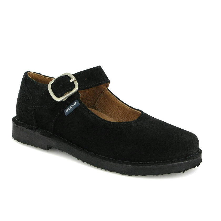 Suede Leather Mary Jane Shoe, Black