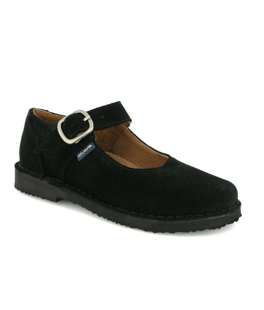 Suede Leather Mary Jane Shoe, Black