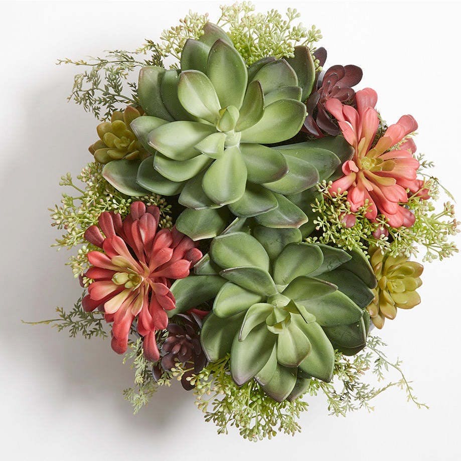 Round Artificial Succulent Arrangement, Natural Planter