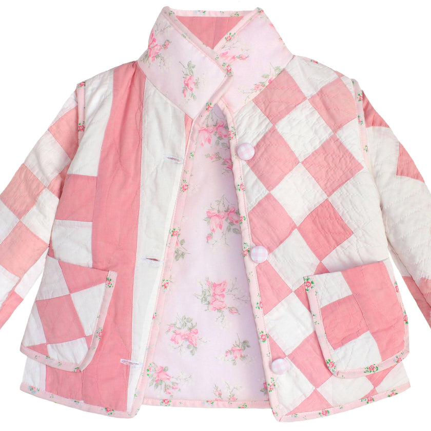 3T Vintage Quilt Jacket - Blue Pink Romantic Florals