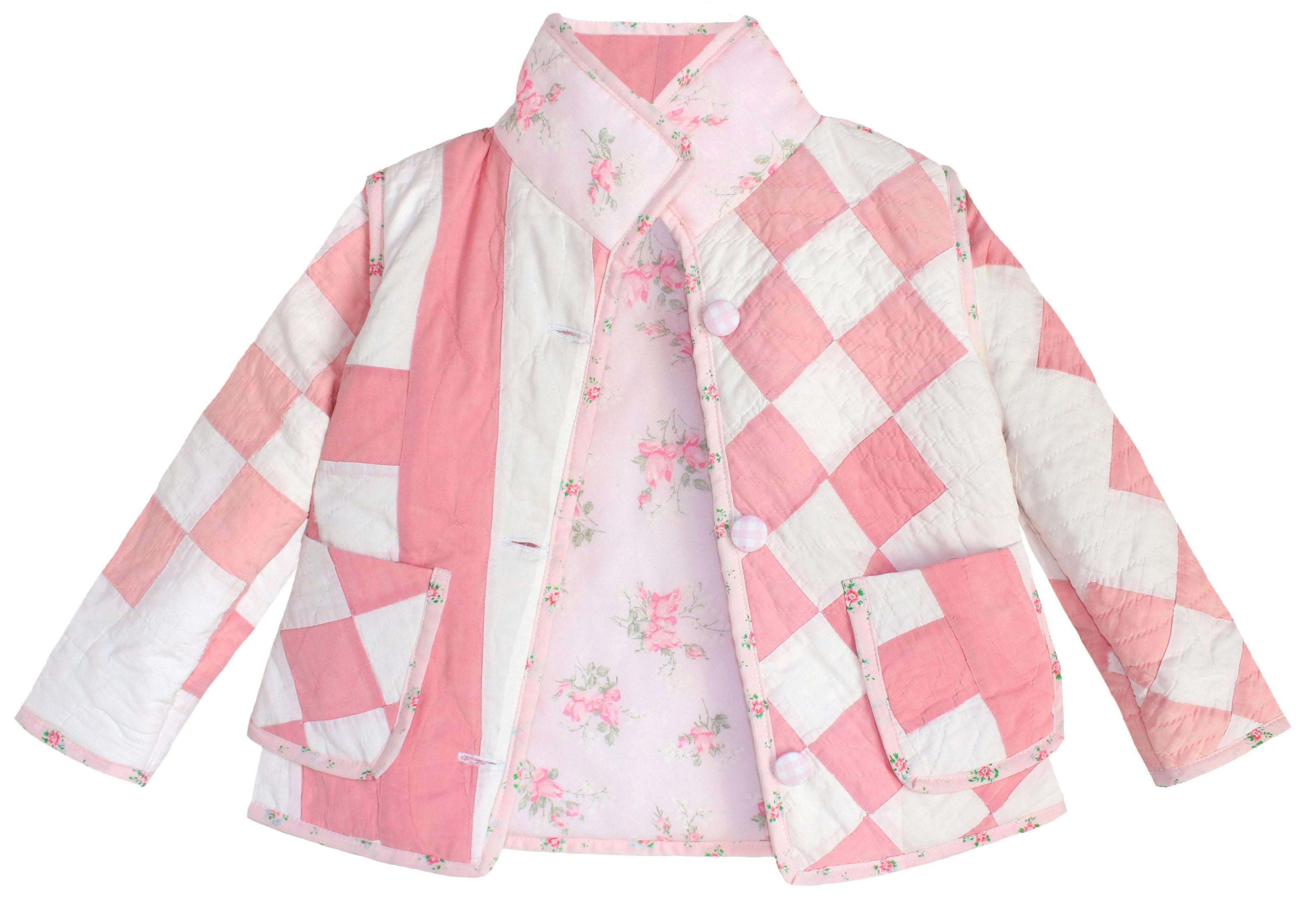 3T Vintage Quilt Jacket - Blue Pink Romantic Florals