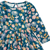 Bamboo Blend Long Sleeve Twirly Tee Dress - Midnight Meadow