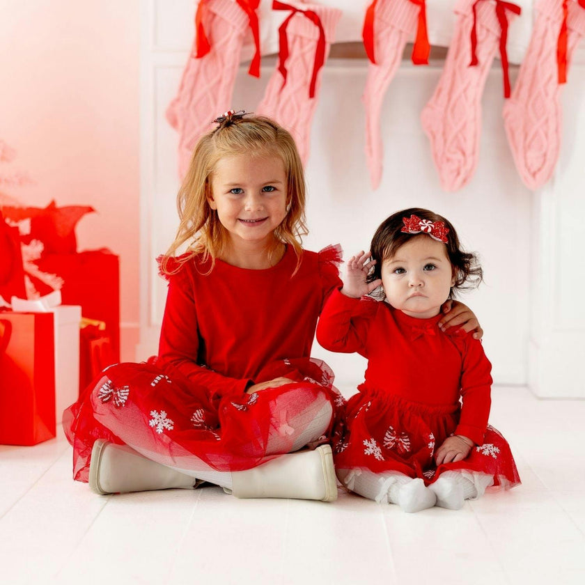 Peppermint Glitter Christmas Bow Baby Headband