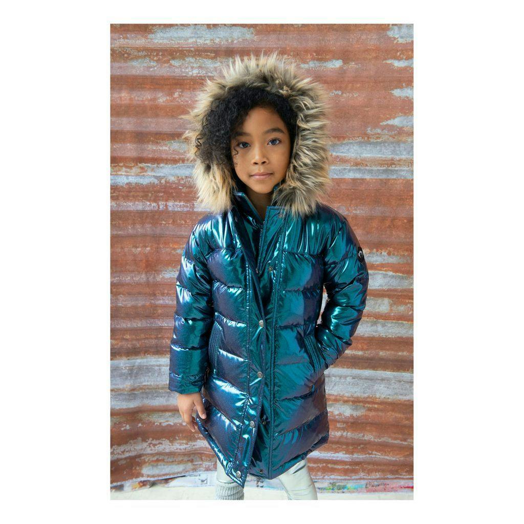 Teal Sparkle Long Down Coat