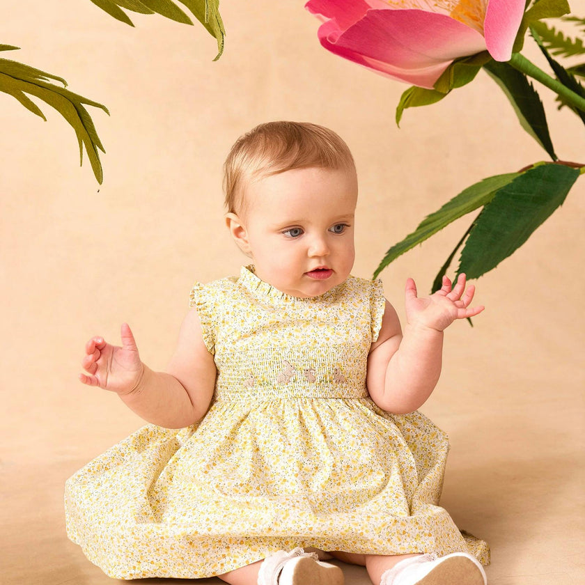 Baby Bunny Smocked Dress in Yellow