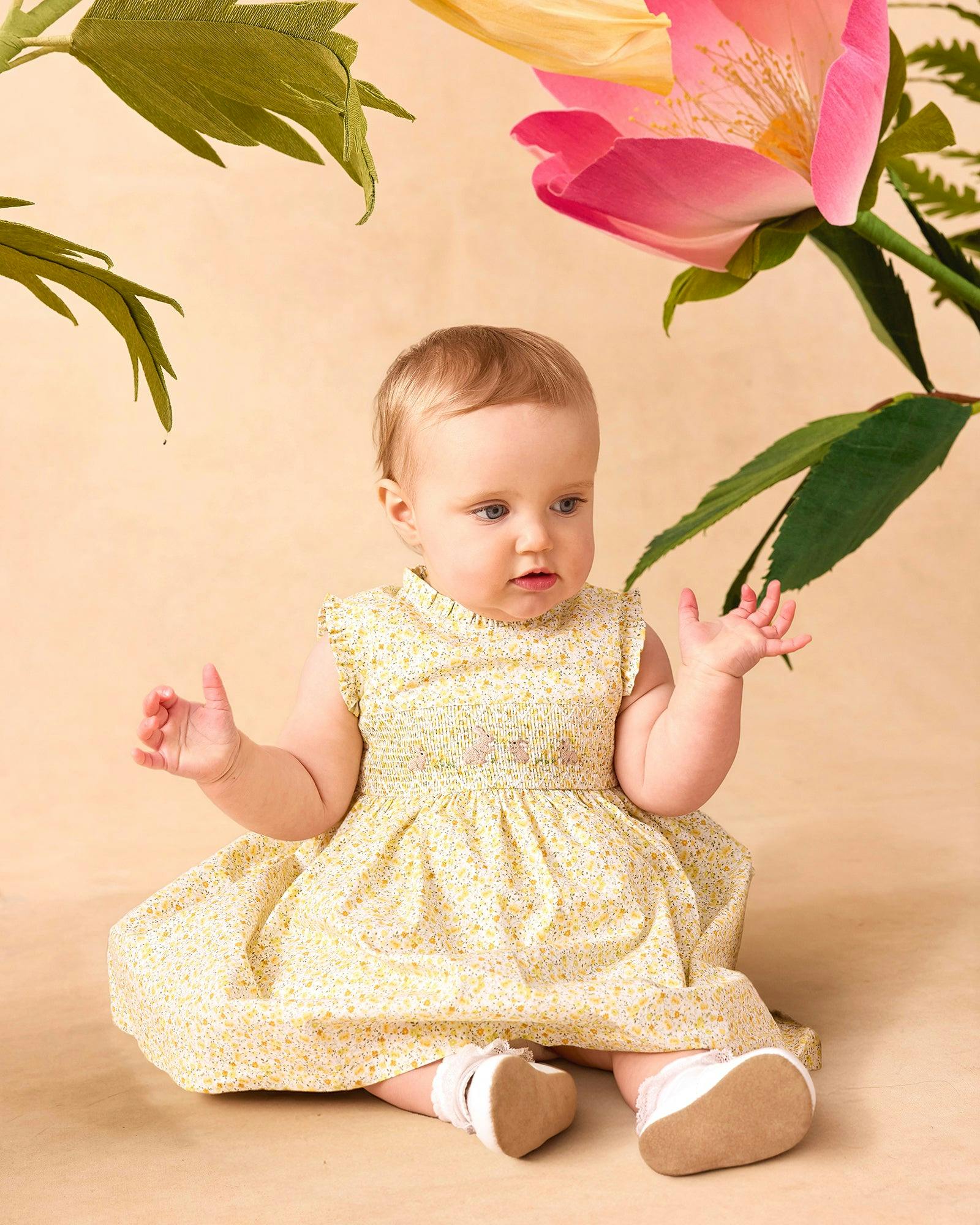 Baby Bunny Smocked Dress in Yellow