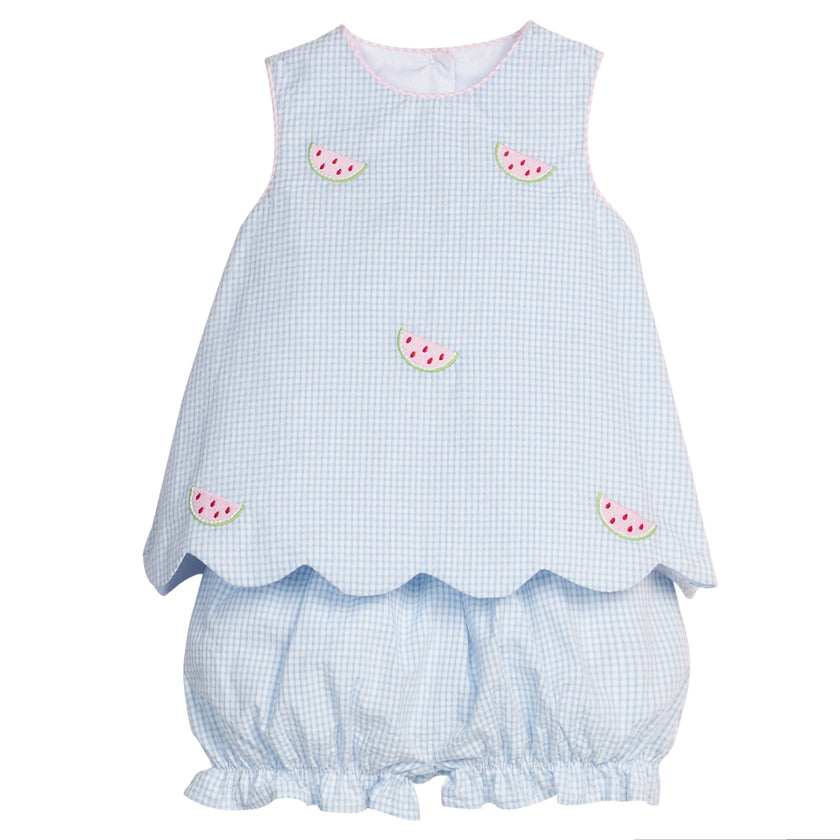 Embroidered Bow Back Bloomer Set - Watermelon
