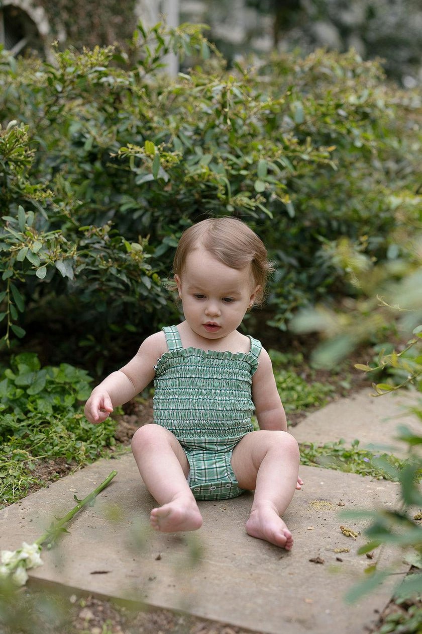 Tessa Smocked One Piece in Apple Check
