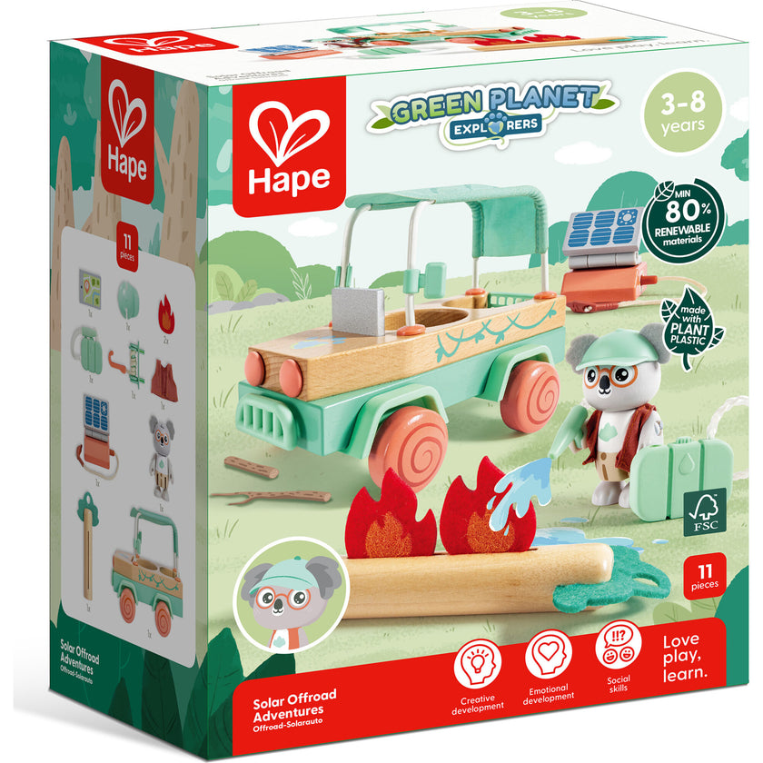 Hape: Solar Offroad Adventure - 11pc Wooden Nature & Hazard Toy Car
